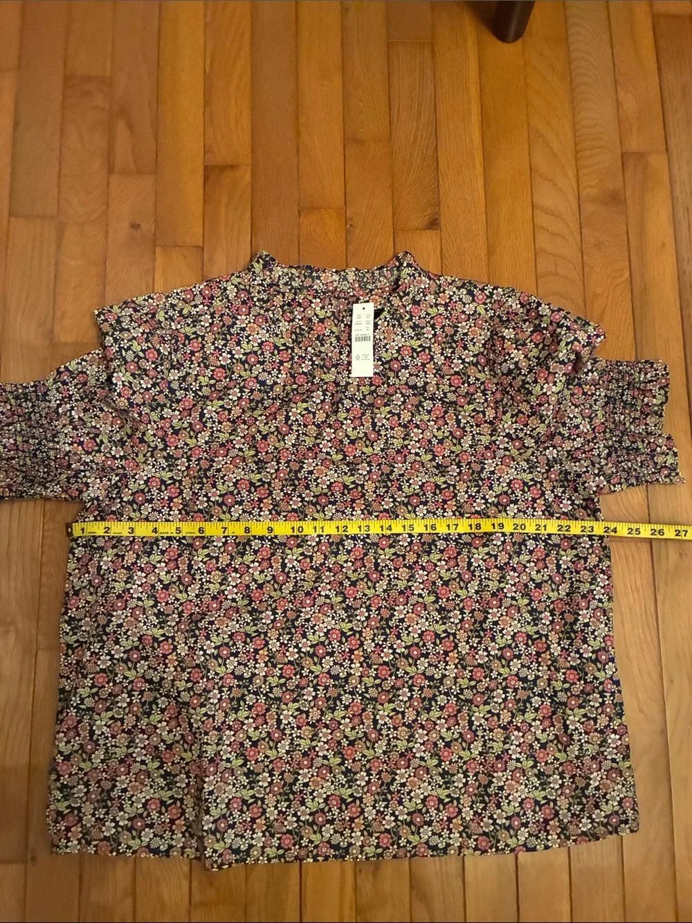 J. Crew Navy Floral Ruffle Collar Puff Sleeve Blouse